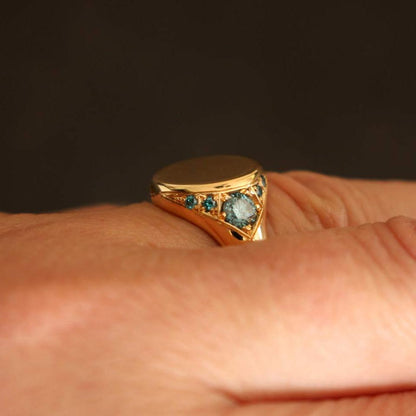 gold ring with blue diamonds (signet ring)