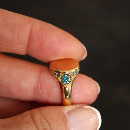 gold ring with blue diamonds (signet ring)