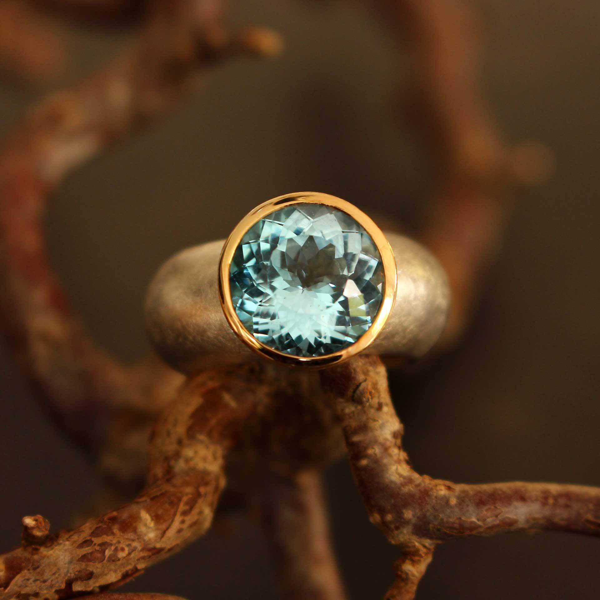 Ring Silber/Roségold Blautopas