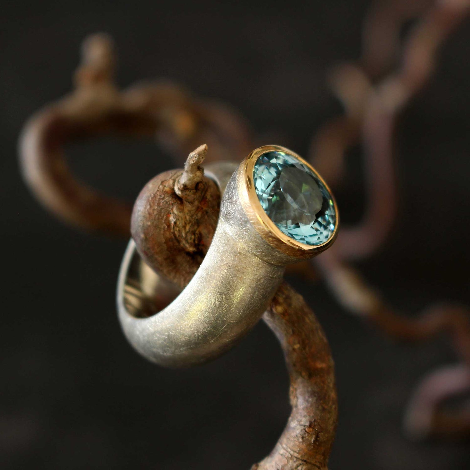 Ring Silver/Rose Gold Blue Topaz